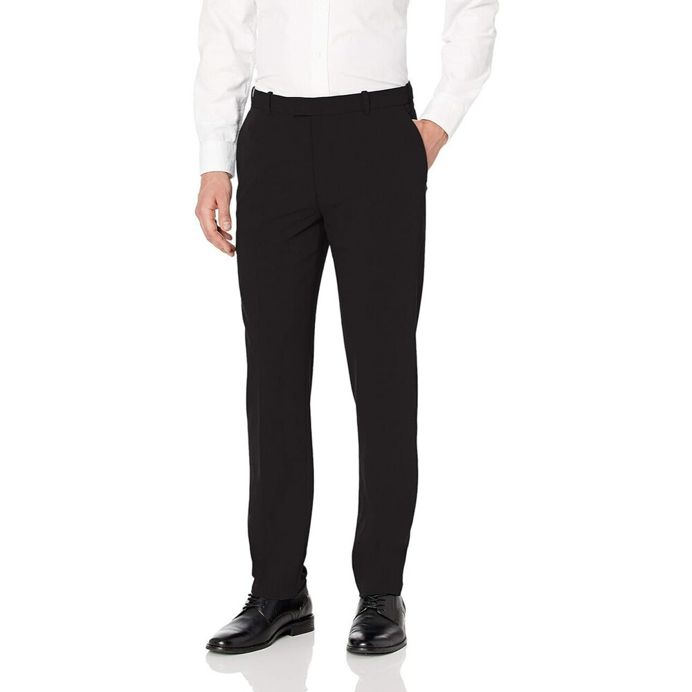 Van Heusen Men's Flex Straight Fit Flat Front Pant, Black, 34W x 32L